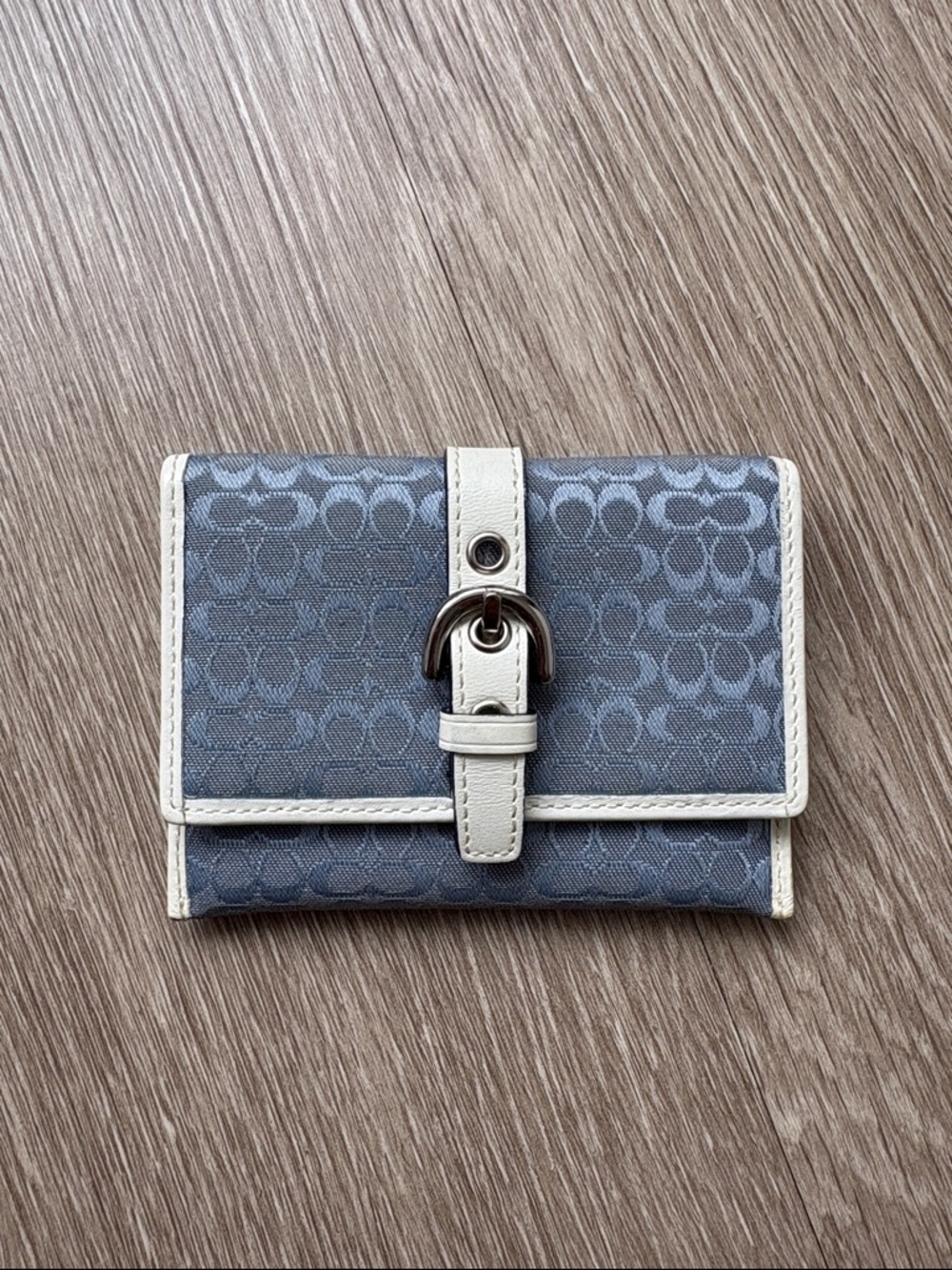 Coach Blue Signature Canvas Wallet with White Trim